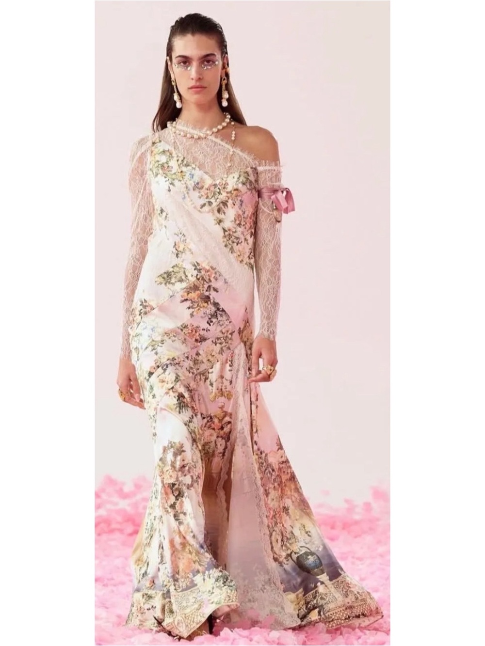 CAMILLA Lace Splice One Shoulder Long Sleeve Silk Maxi Dress Size Small - Picture 3 of 10